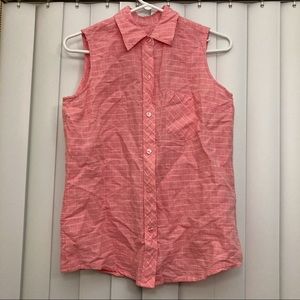 Pink Sleeveless Button Up Blouse Shirt